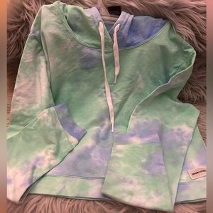 Performance Apparel size Medium Crop Tie-Dye Hoodie in Green and Blue NWOT